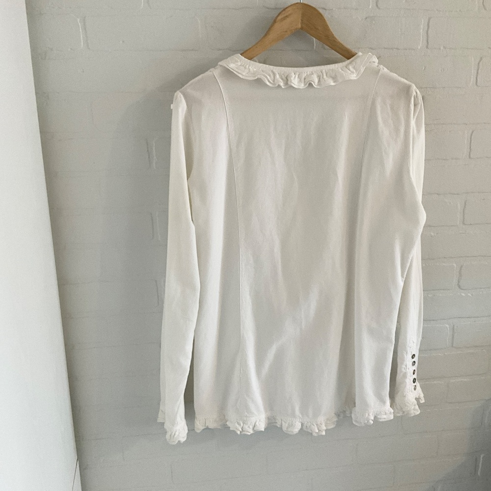 Vintage La Cotonnière Button down Blouse Ruffled Off White Cottagecore Sz XL - Picture 12 of 14